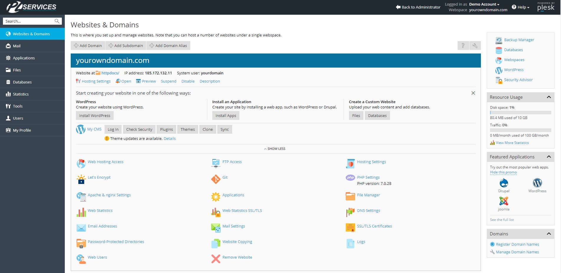 Plesk Default Reseller Dashboard